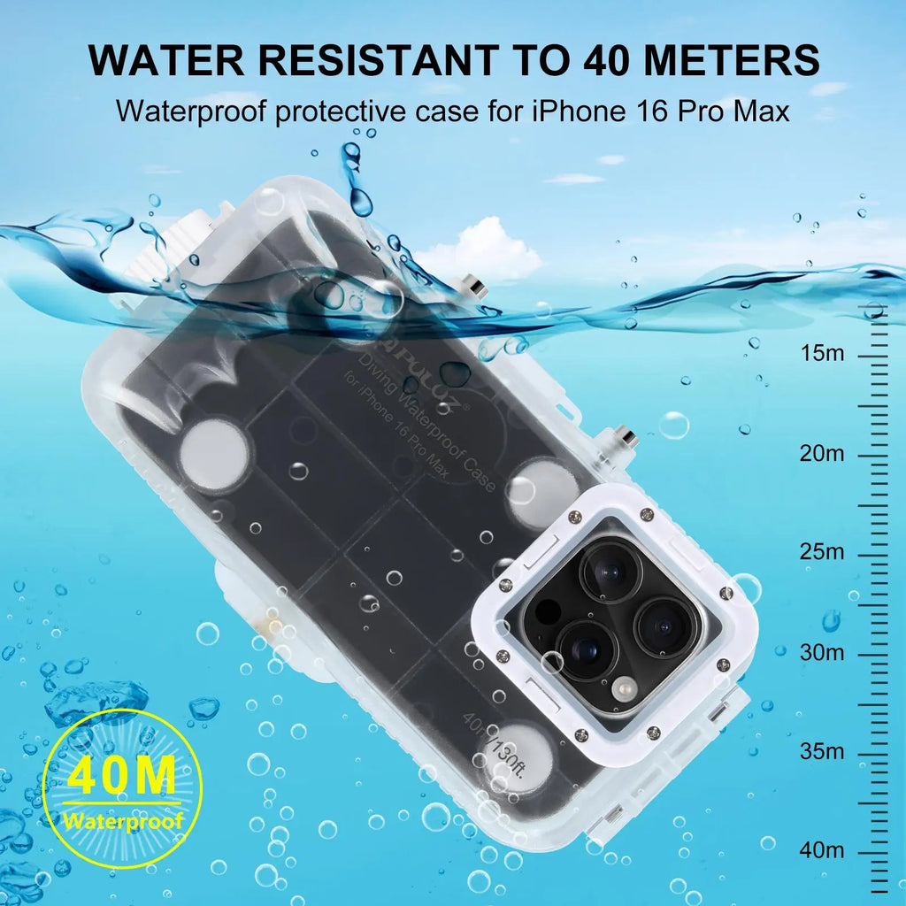 PULUZ 40m/130ft Waterproof Diving Case for iPhone 16 15 14 13 12 11 Pro Max Plus Photo Video Taking Underwater Housing Cover