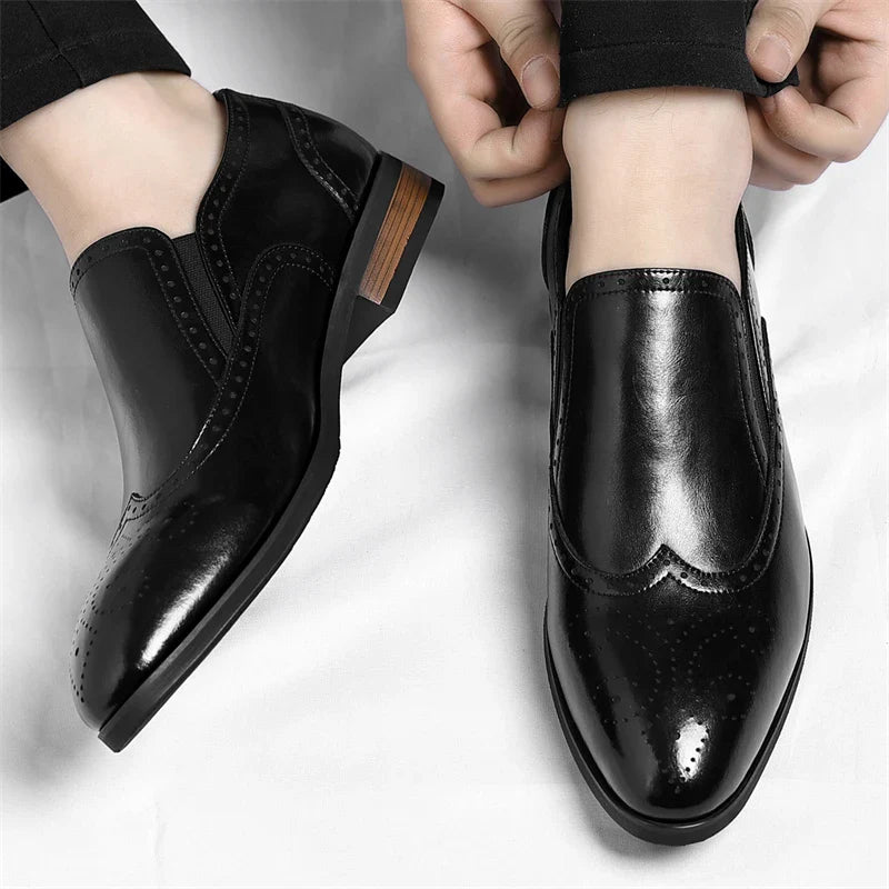 Men's Genuine Leather Brogue Loafers Dress Shoes with Wingtip Perforations Comfortable Business Casual Oxfords Office & Weddings