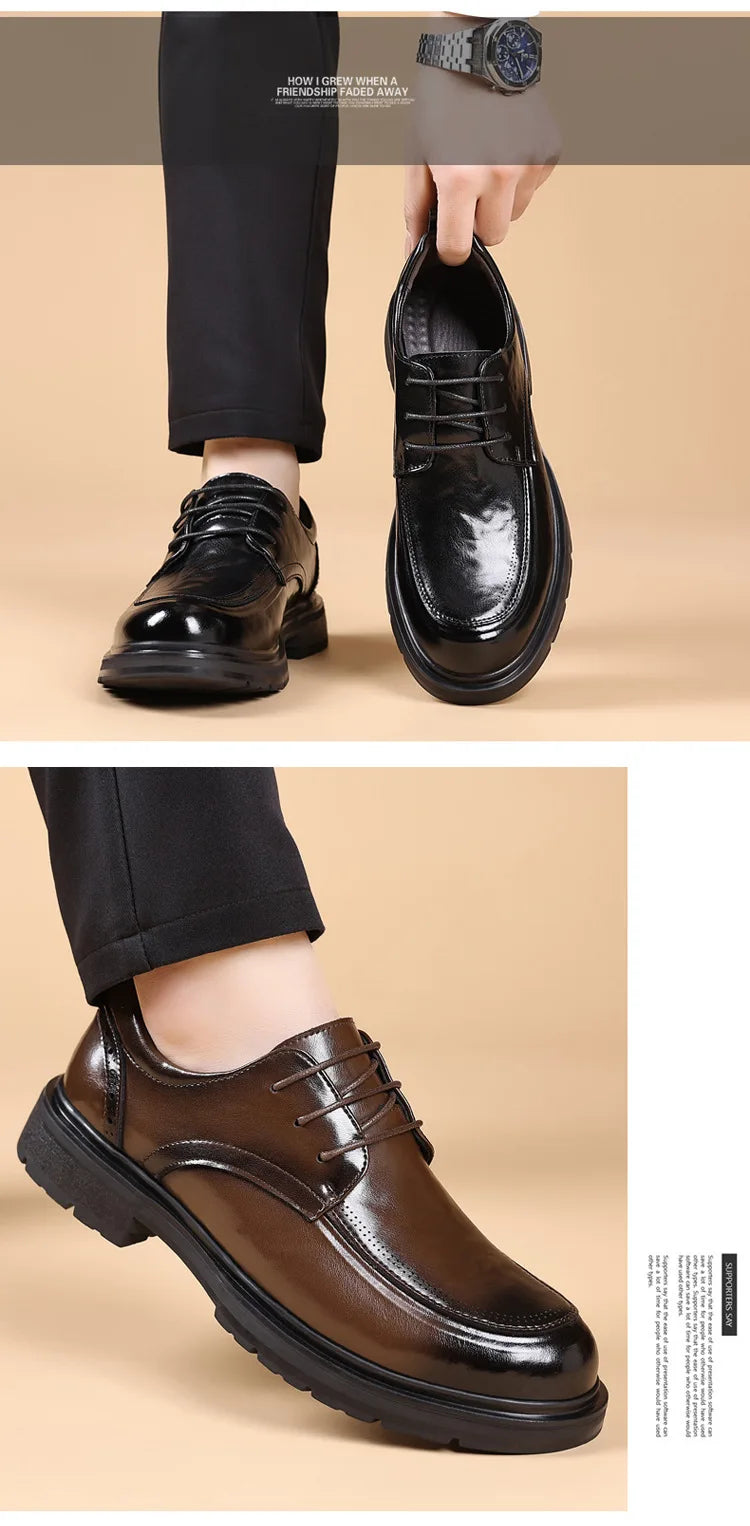 Spring Autumn Business Leather Shoes for Men Solid Color Lace Designer Big Head Dress Shoes Male Fashion Platform Casual Shoe