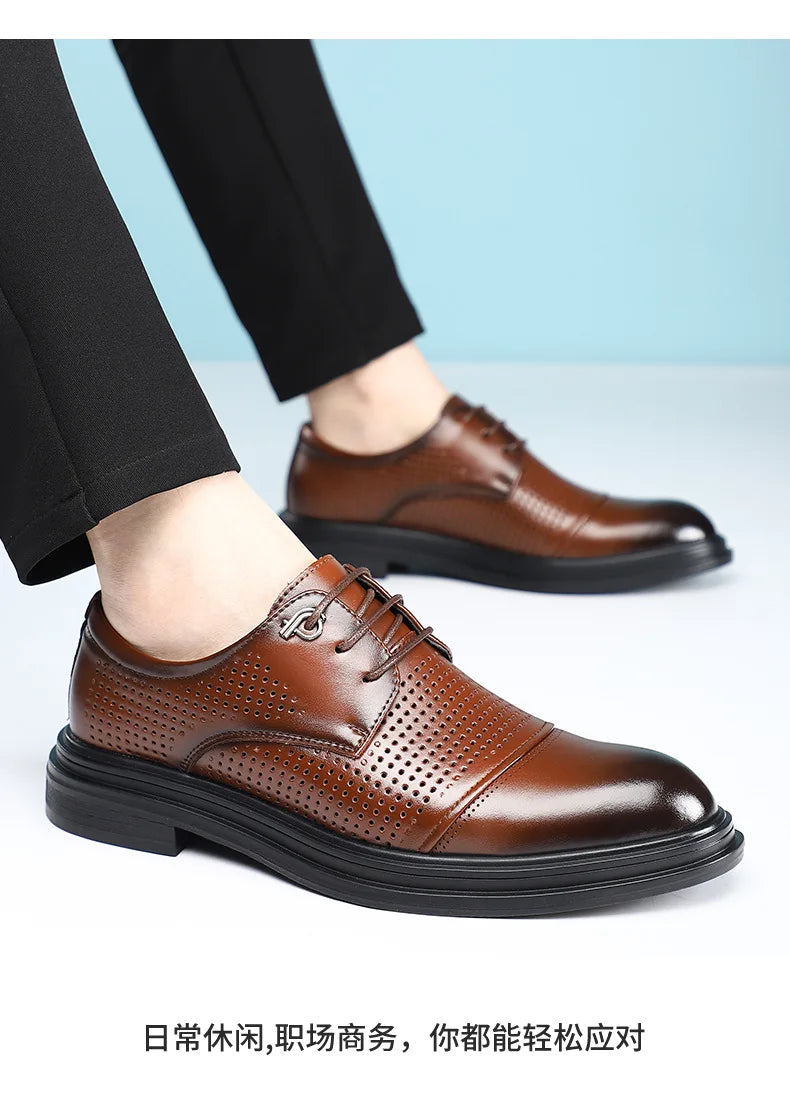 2026 New British Business Formal Leather Shoes for Man Summer Autumn Hallow Dress Shoes Male Solid Color Fashion Shoes Man