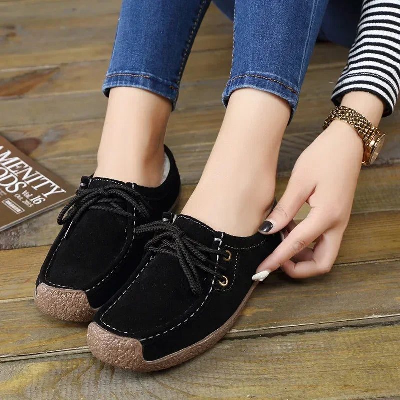 Women’s Casual Leather Shoes – Soft Comfort Walking Flats (Black, Brown, White)