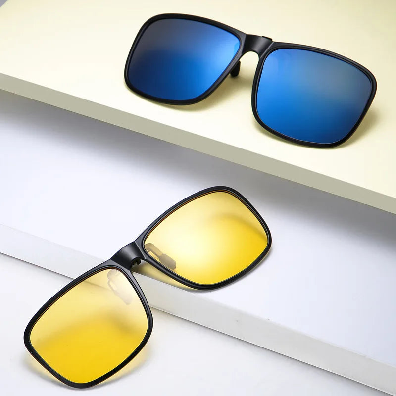KLASSNUM Clip Polarized Sunglasses Square Men Clip On Glasses Flip-up Frames Sunglasses Covers Blue Night Vision Color Lens 2025