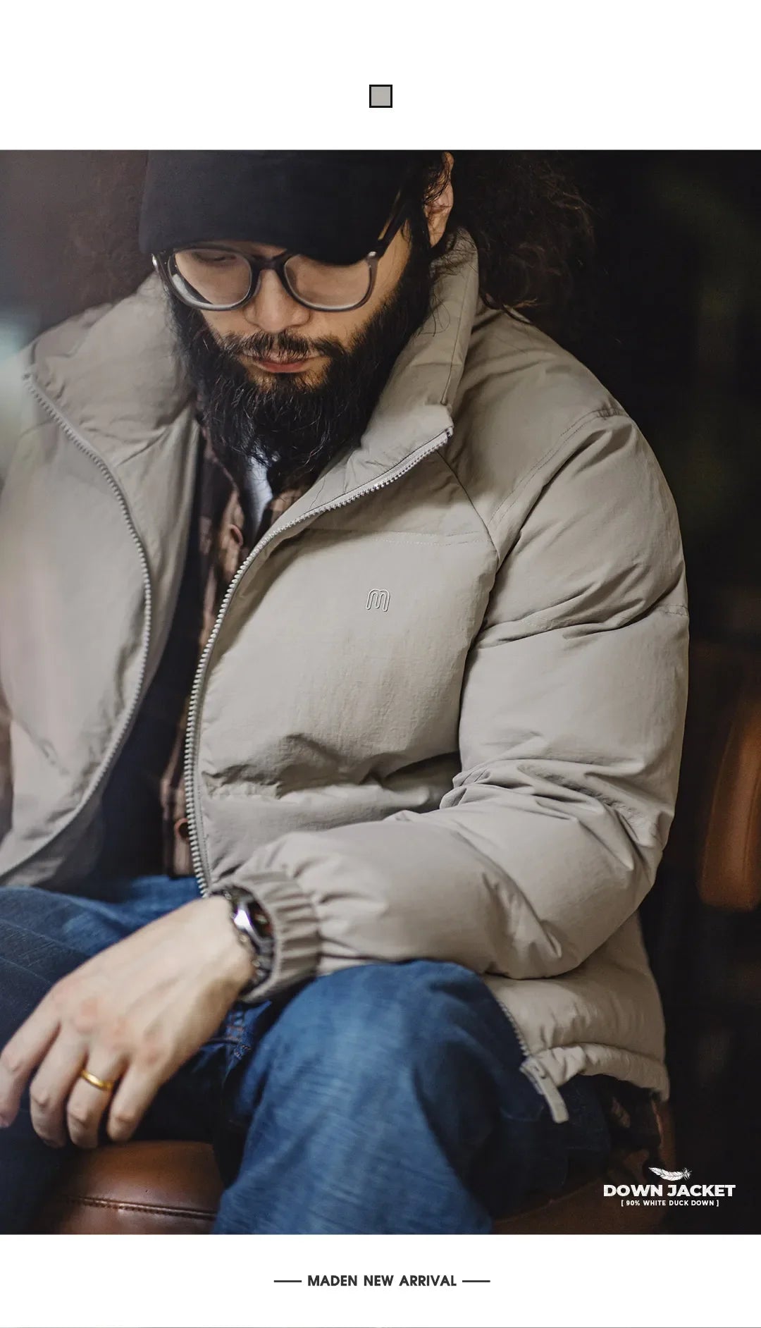 Winter Down Jacket for Men White Duck Down Filling Outdoor 4-Grade Waterproof Stand-up Collar Coat Thickened Warm Jacket