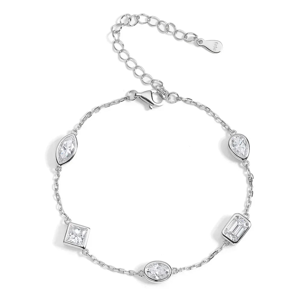 Multi Shape Moissanite Bracelets for Women S925 Silver  Certified Pear/Oval/Marquise/Princess Cut Diamond Wrist Chain