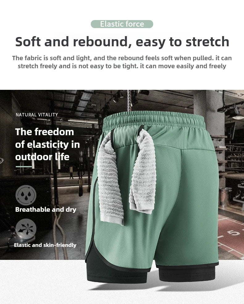 Men Running Shorts Gym Sports 2 in 1 Camo Quick Dry Workout Training Gym Fitness Jogging Short Sweatpants Summer Men Sportswear