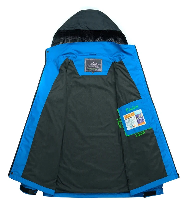 Men's Autumn Hiking Jacket Hooded Removable Waterproof Lightweight Rain Coat Trekking Outdoor Camping Casual Sportswear