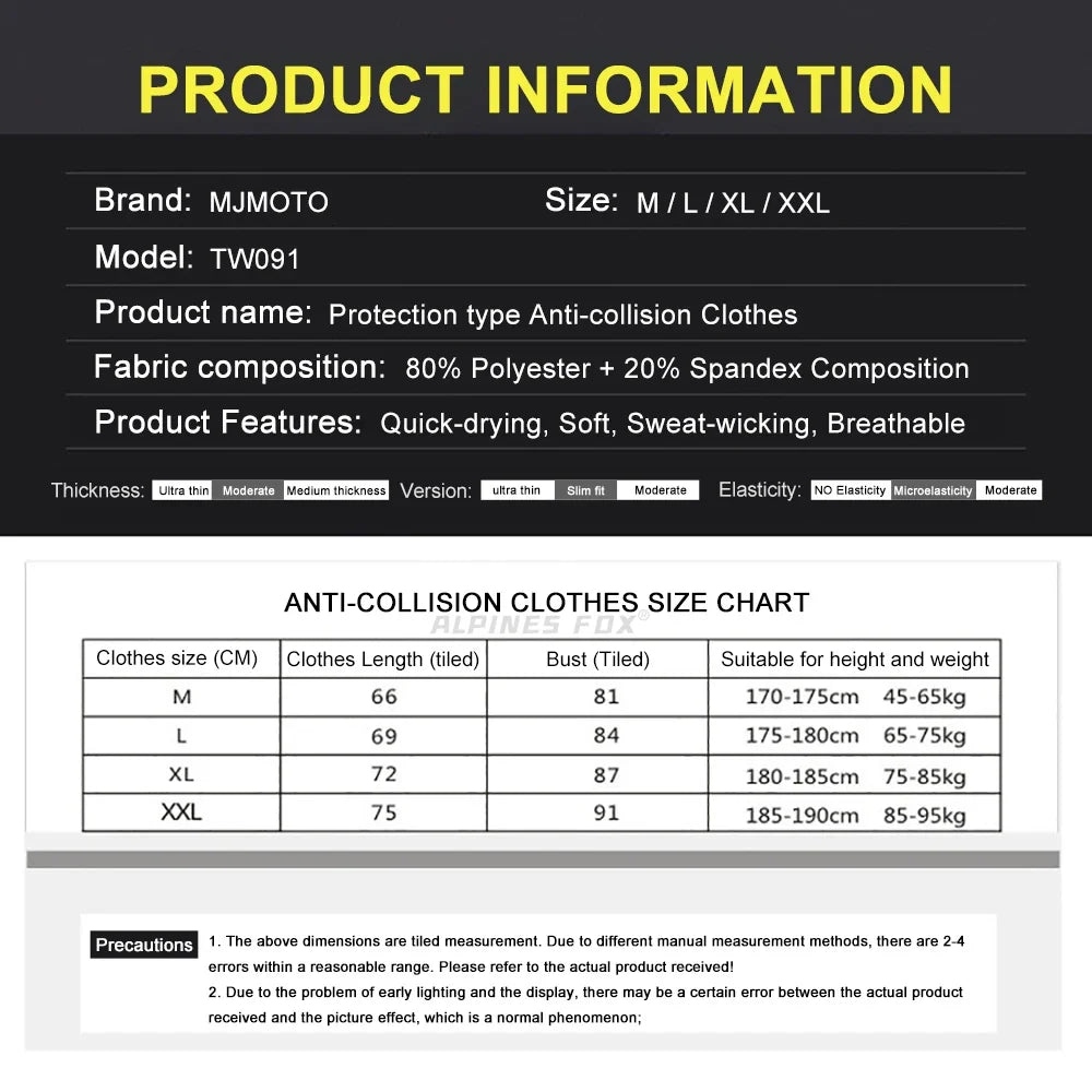Motorcycle Full Body Armor Jacket Protective Moto Underwear Anti-collision Motorbike Riding Clothes Honeycomb Pad Motocross Tops