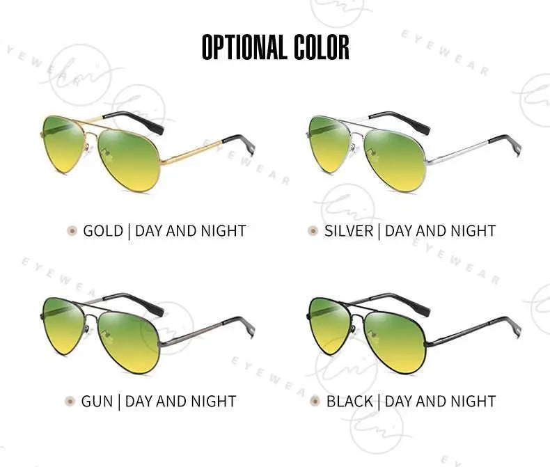 Aviation Photochromic Day Night Vison Sunglasses Men Polarized Fashion Sun Glasses Women Safe Driving Anti-Glare UV400