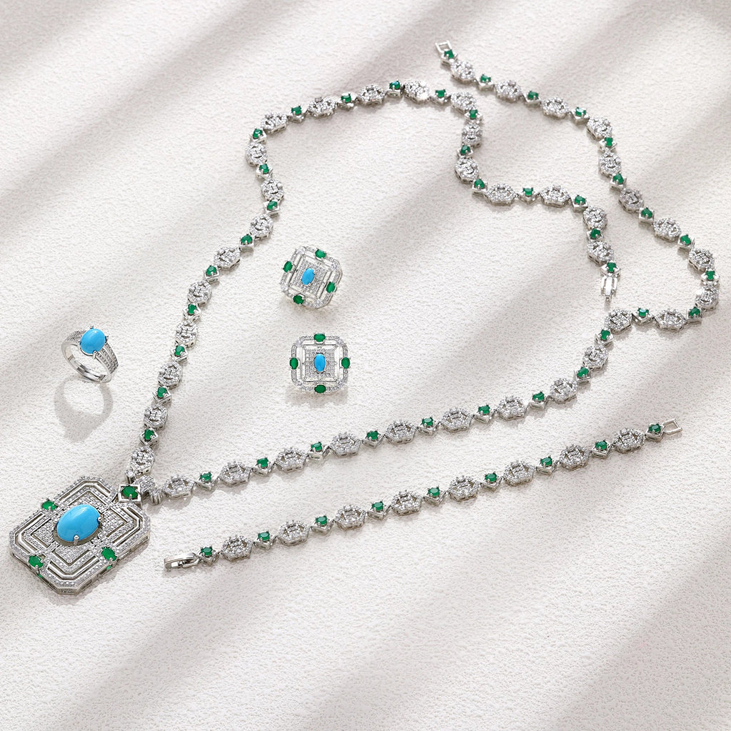 2023 Hot Square Sweater Chain 4-Piece Long Necklace Set Crystal Cubic zirconia Dubai Nigeria Wedding Accessories