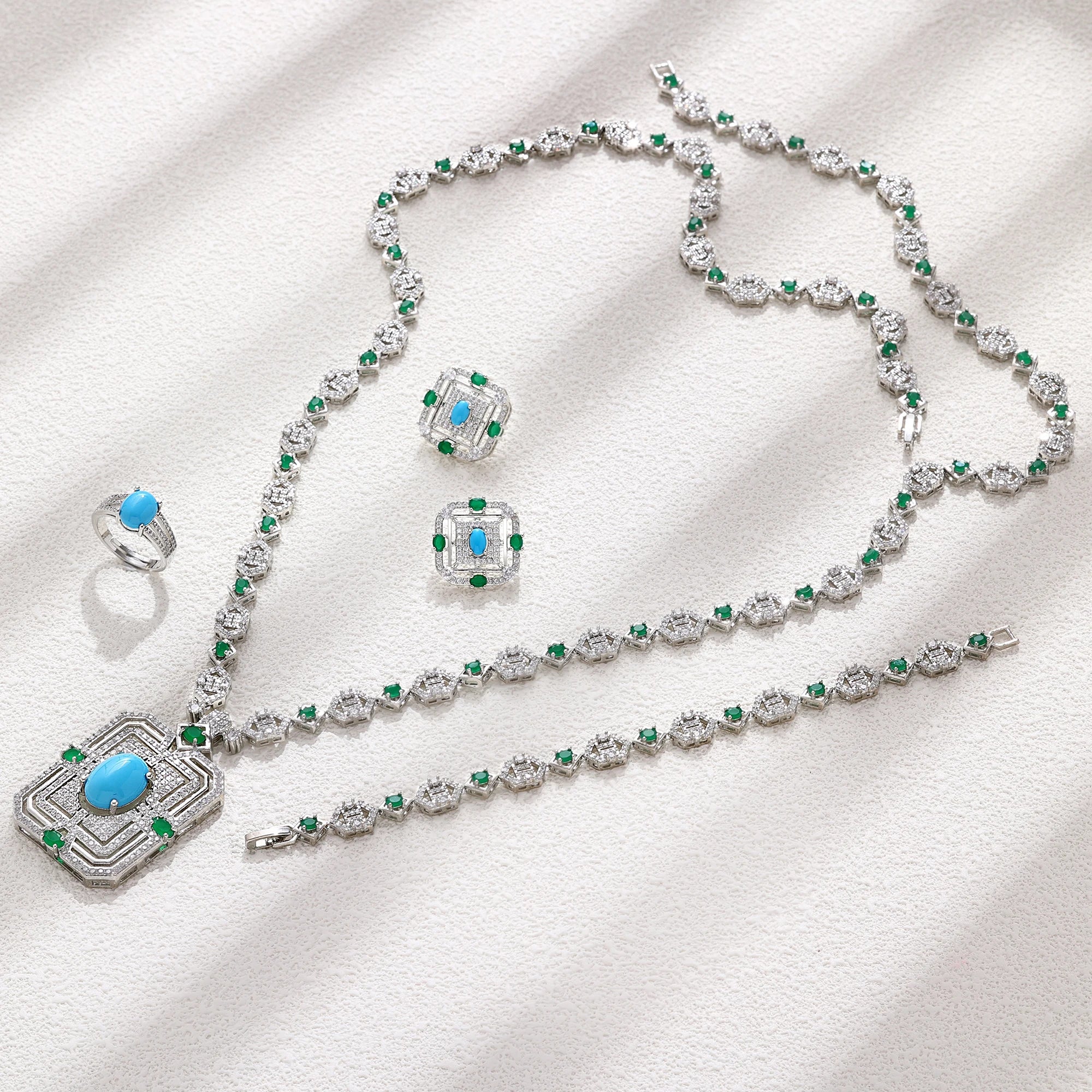 2023 Hot Square Sweater Chain 4-Piece Long Necklace Set Crystal Cubic zirconia Dubai Nigeria Wedding Accessories