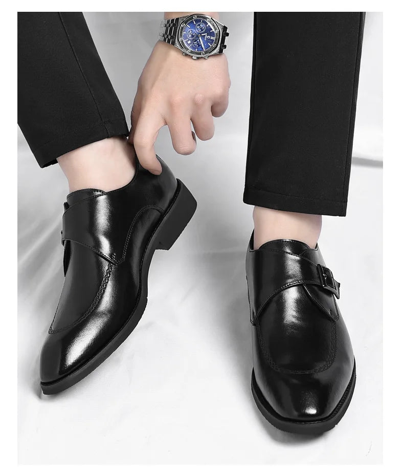 Buckle Designer Big Size Dress Shoes for Men Spring Autumn Solid Color Cow Leather Shoes Male Fashion Business Casual Shoe Man
