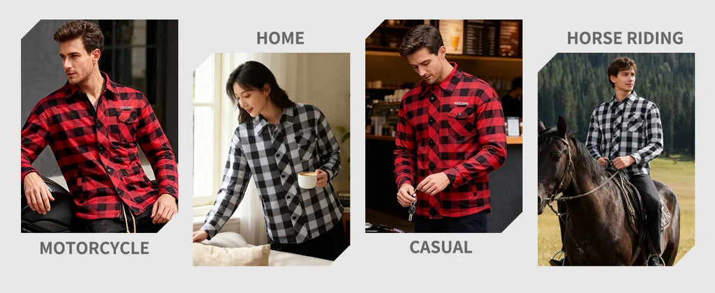 Men's Women's Winter Motorcycle Jacket Warm Motocross Motorbike Checkered Casual Outdoor Riding Shirts