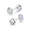 Stainless Steel 5 Style CZ Zircon Silver Color Earrings For Women Men Crystal Screw Titanium Alloy Ear Studs Round Beads Jewelry