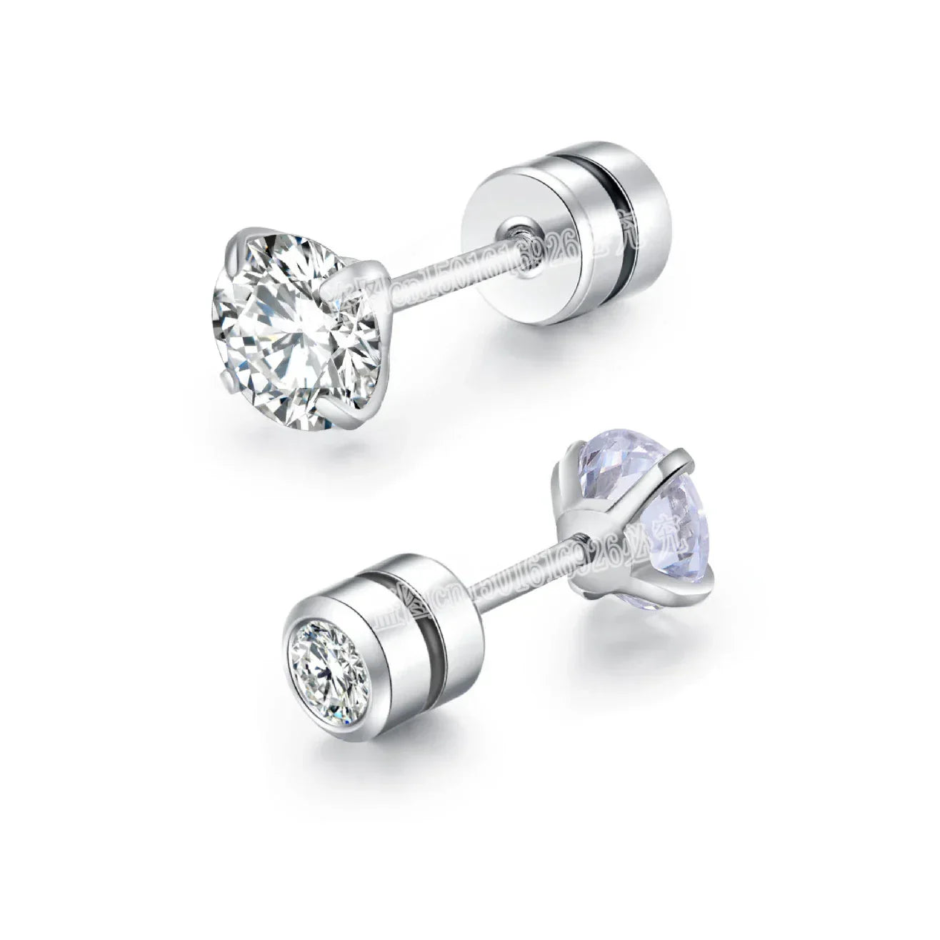 Stainless Steel 5 Style CZ Zircon Silver Color Earrings For Women Men Crystal Screw Titanium Alloy Ear Studs Round Beads Jewelry