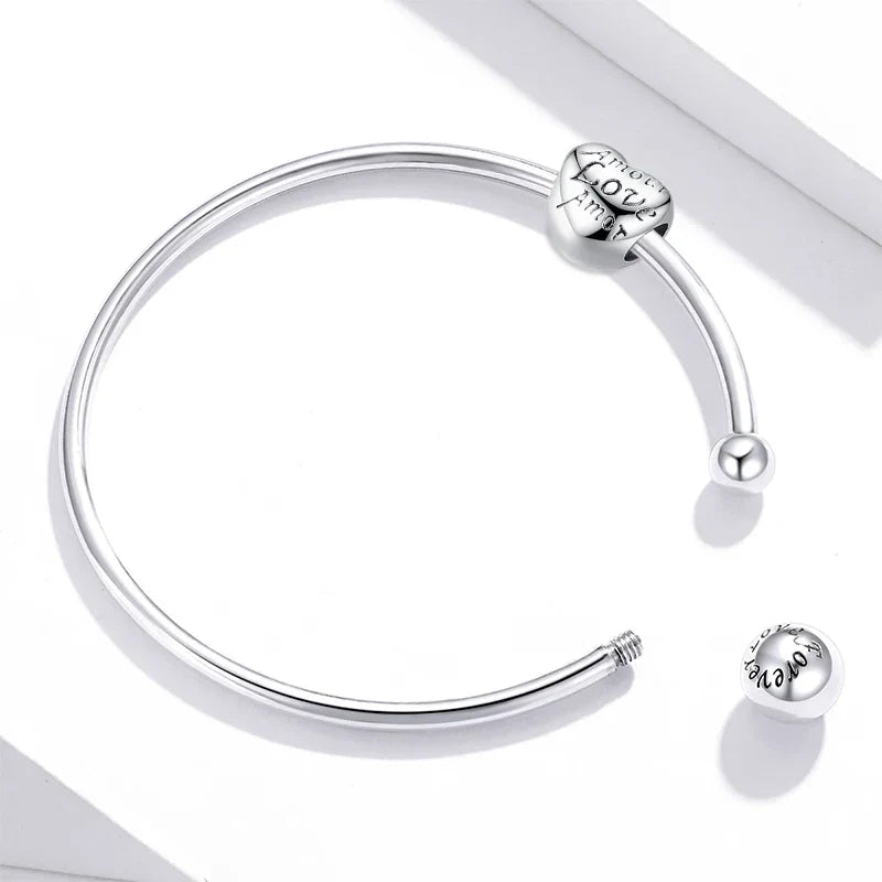 Silver Bangle 925 Sterling Silver Threaded Beads Bracelet for Original Charm DIY Jewelry Accessories SCB198