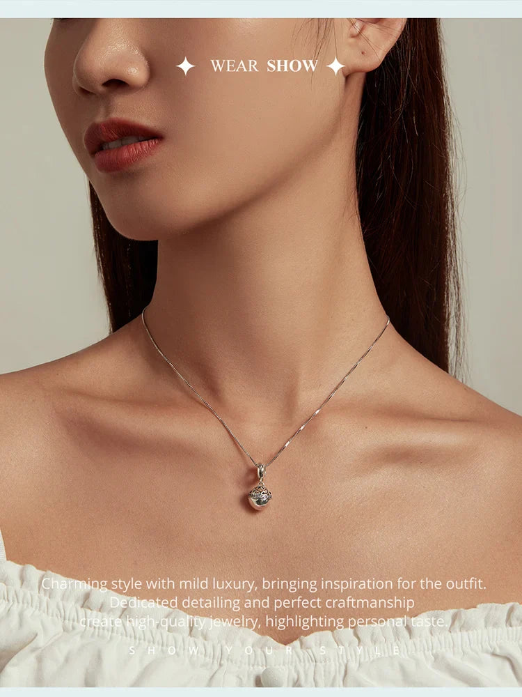 925 Sterling Silver Love Gift Box Dangle Ball Pendant Necklace Pink Heart Zircon Neck Chain for Women Fine Jewelry