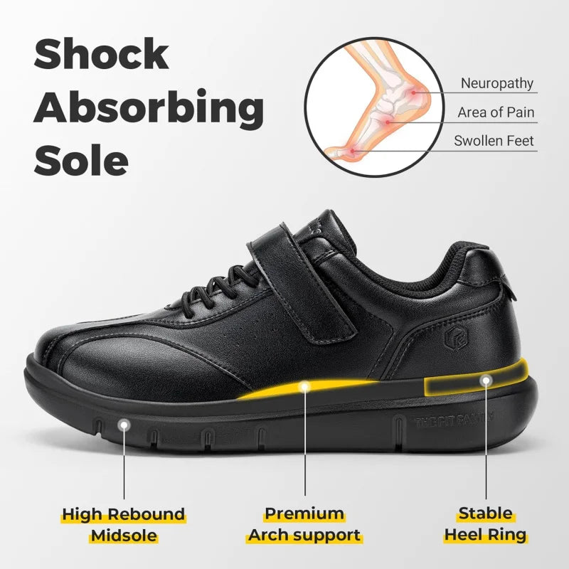 Men Wide Walking Shoes Casual Comfortable Oxford Shoe Lightweight Arch Support Non-Slip Leather Business Sneakers