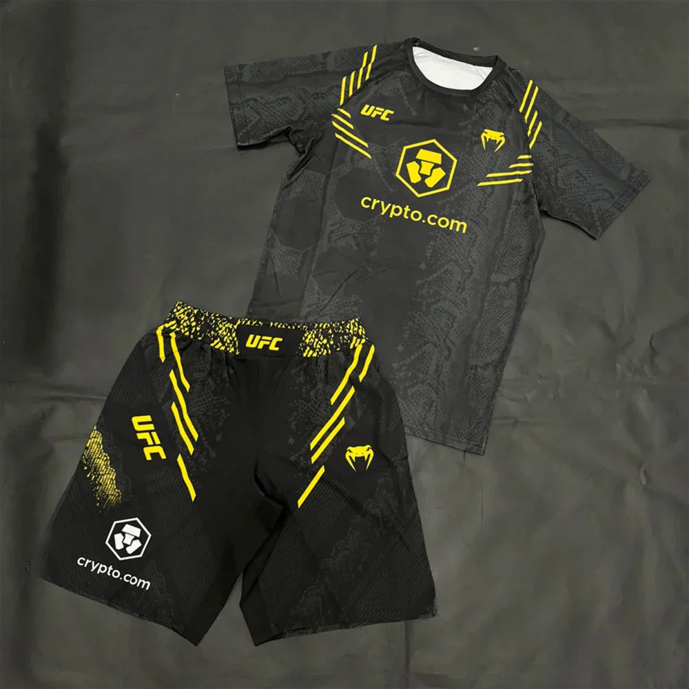 2026 New Hot Summer UFC Fighting Night Boxing Set Men Women MMA Oversized Breathable Speed Drying Training Jujutsu Sports Set