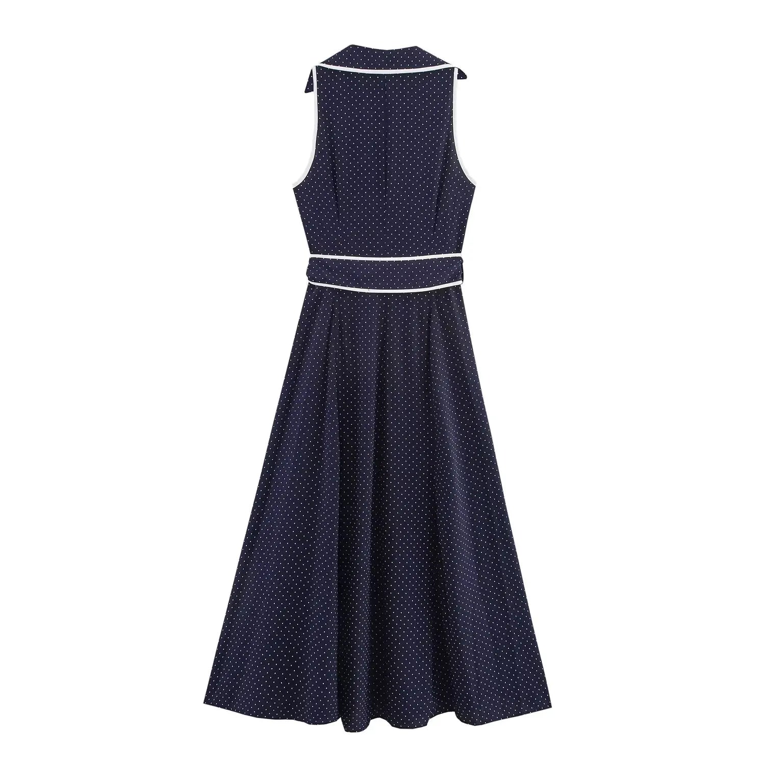 Woman Elegant Chic Sleeveless Single-breasted Midi Dress Summer Women Sexy White Polka Dot Shirt Style Chart Dress Mujer