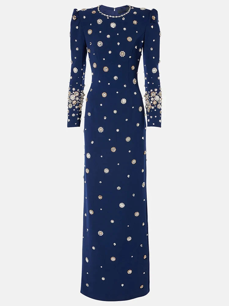 Newest Fashion 2026 Designer Party Vestido Women's Formal Long Sleeve Luxurious Beaded Long Maxi Dress