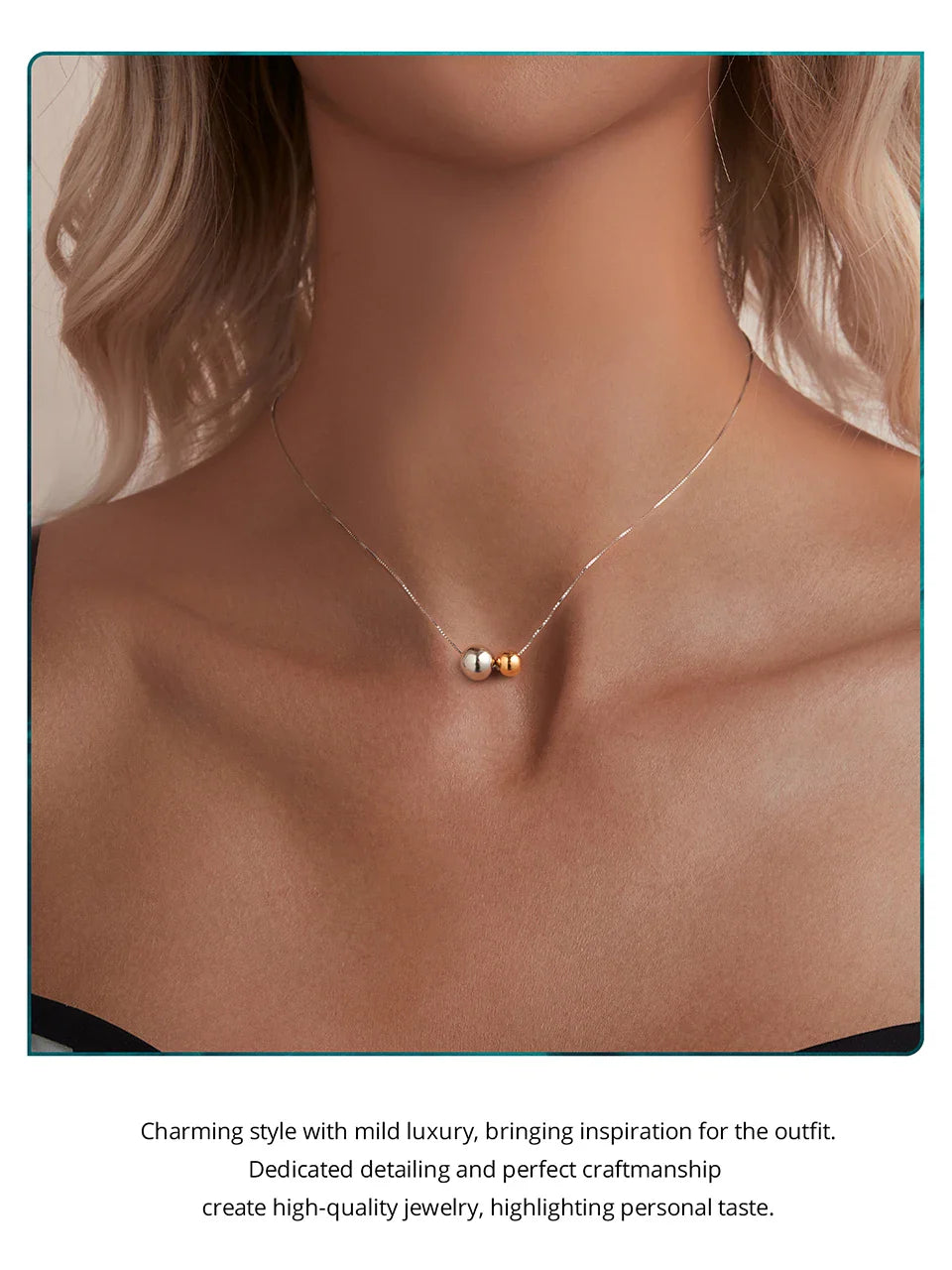 BAMOER 925 Sterling Silver Round Ball Beads Pendant Necklace Fashion Waterproof Metal Daily Gold Plated Trendy Jewelry for Women