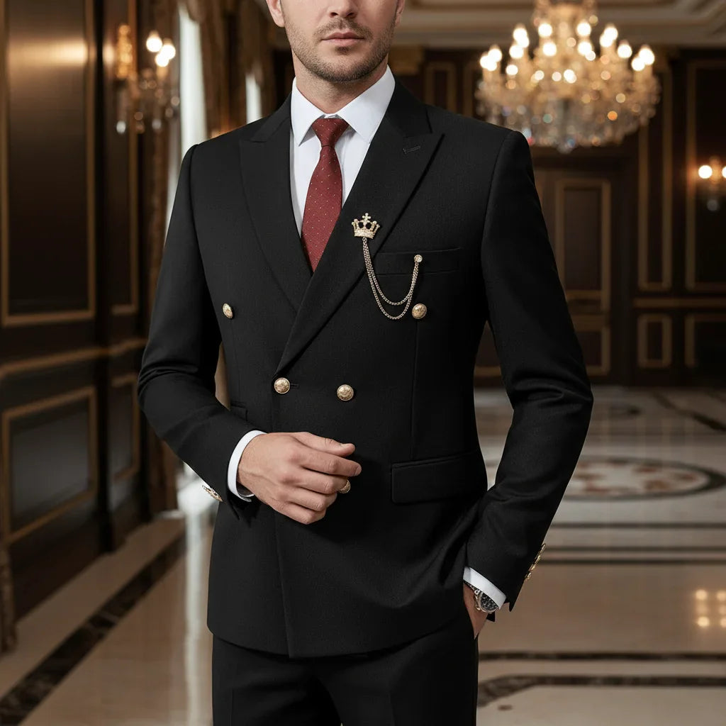 Double-breasted Men's Suit Fashionable and Casual Slim Fit Male Groom Wedding Blazers Party Dress Jacket Coat Pants