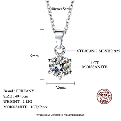 0.5-5CT Moissanite Necklace for Women S925 Pure Silver Classic Six Claw Round Diamond Pendant Minimalist Wedding Jewelry