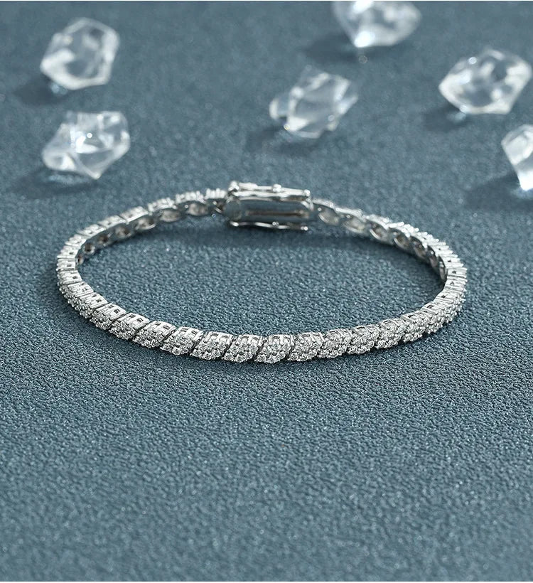 2025 New In Rhombus Shape Full 1.2mm D Color Moissanite Tennis Bracelet For Women 925 Silver Diamond Link Chain Bracelets