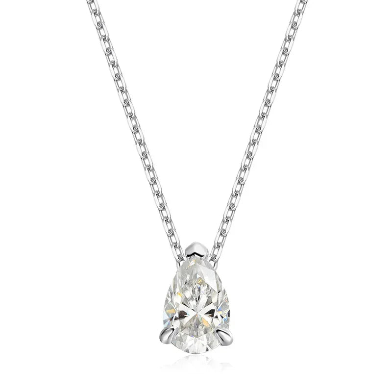 Certified 1CT 2CT Pear Cut D VVS1 Moissanite Necklace for Women 18k Gold Plated Jewelry 100%  Sterling Silver 925 Pendant