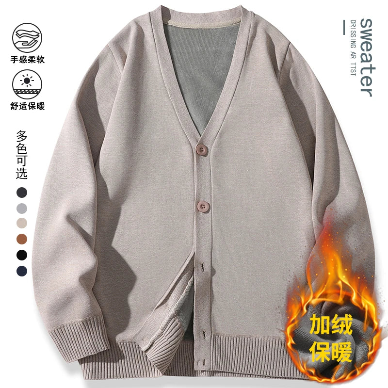 2026 New Men's Casual Long Sleeved Velvet Sweater Cardigan Knitted Jacket Top Autumn and Winter Fashionable Versatile Jacket