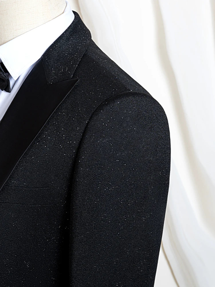 Luxury man suits high quality 3 pieces littering rhinestone embellishment Wedding Dress Shining flash diamond Tuxedo Dinner Suit