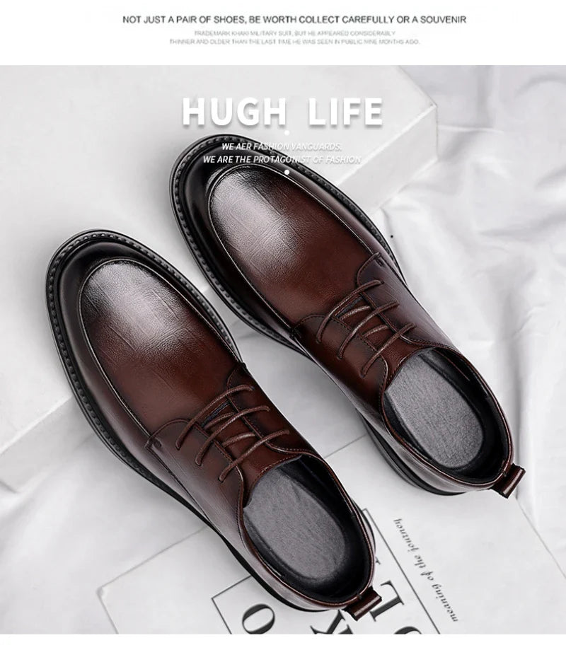 Leather Shoes Men's Four Seasons Business Formal British Casual Commuting Style Black Heightening Wedding Groom's Shoes New