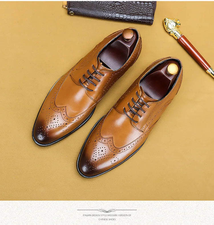 New Men Dress Handmade Shoes Genuine Leather Male Oxford Italian Classic Vintage Lace-up Men's Brogue Shoes Oxford