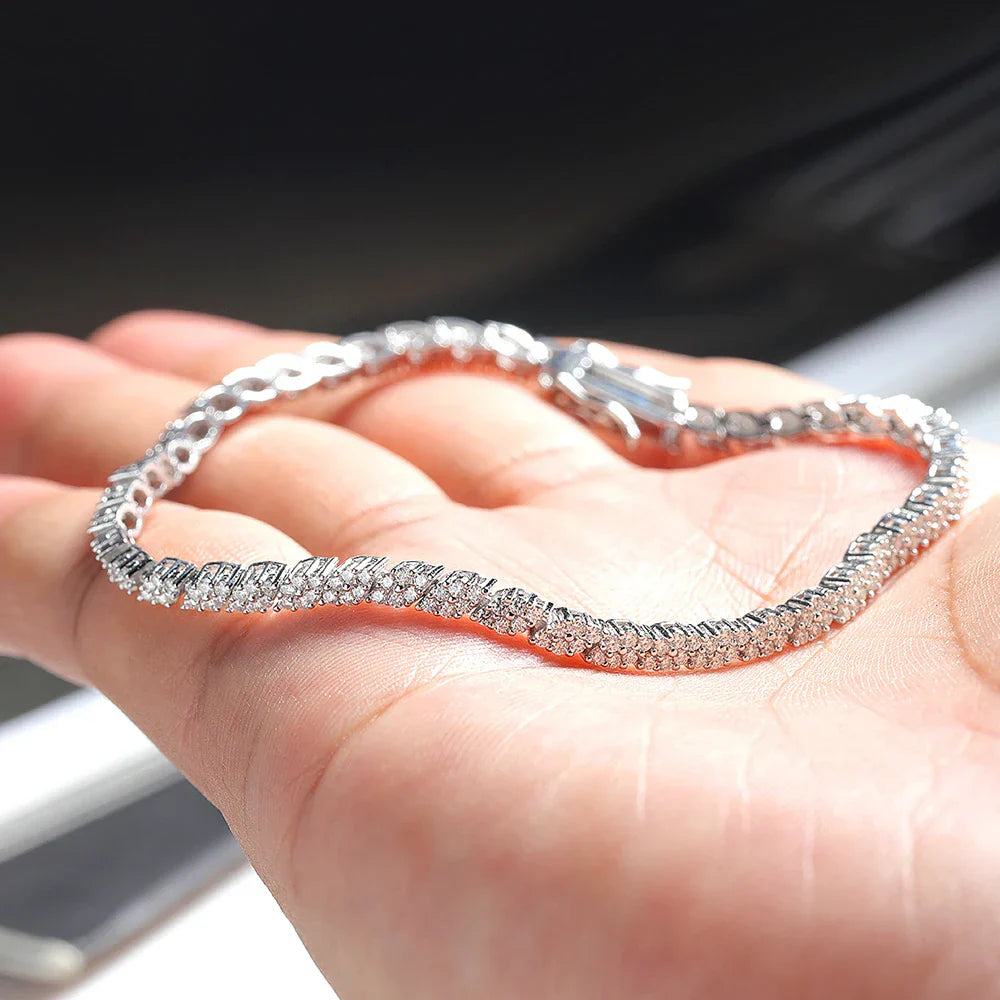 2025 New In Rhombus Shape Full 1.2mm D Color Moissanite Tennis Bracelet For Women 925 Silver Diamond Link Chain Bracelets