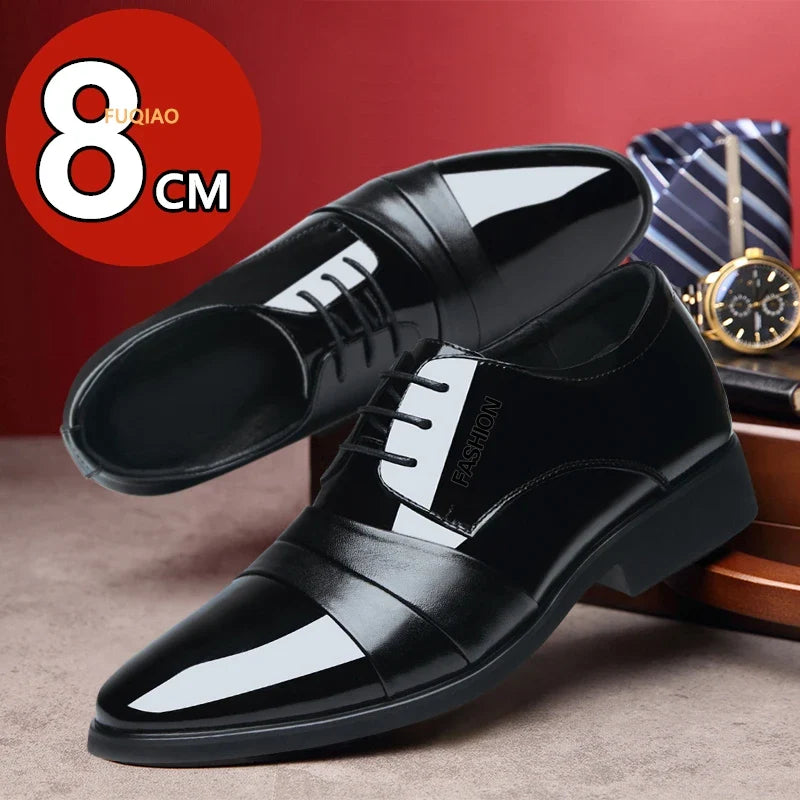6cm/8cm Height Increasing Mens Formal Dress Shoes Cow Leather Elevator Shoes Business Office Oxfords Wedding Party Social Shoes