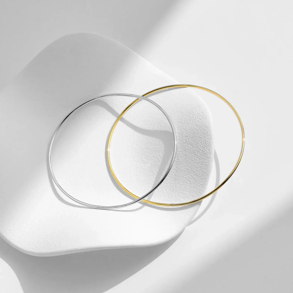 Minimalist 925 Sterling Silver Smooth Stackable Bangle Platinum Plated Bracelets For Women Fine Jewelry