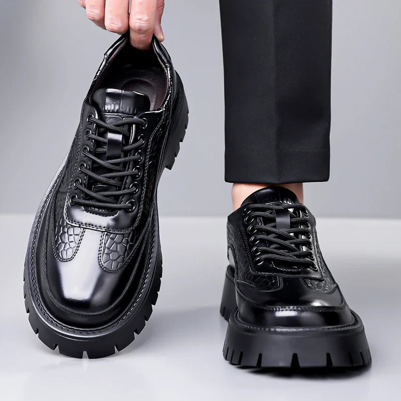 Retro Brown Men's Banquet Leather Shoes Thick Soled Wear-resistant Work Shoes2025 Classic Brand Men's Business Dress Shoes