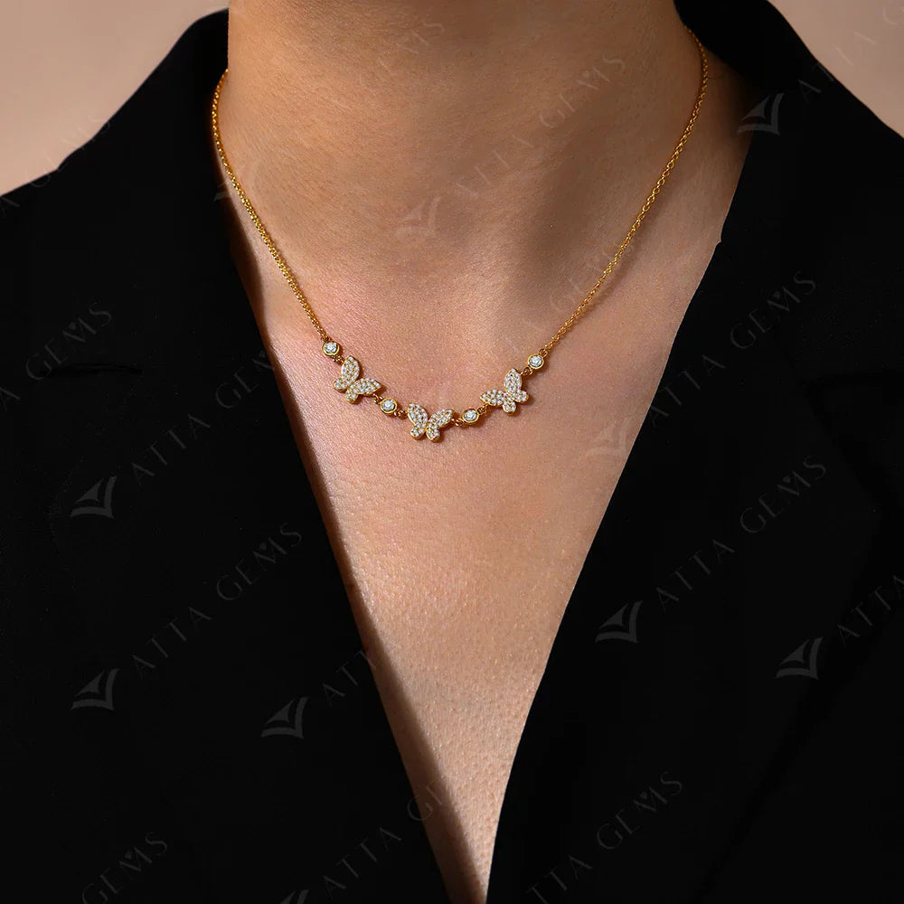 Luxury Butterfly Moissanite Necklace S925 Silver 18K Gold Plated DVVS1 Diamond Wedding Bride Pendant Gift For Women New