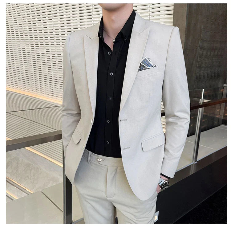 2025 Slim Fit Three-Piece Business Suit Set High-End Korean Style Wedding Groom Party Dress Suit Vest Trousers M-4XL