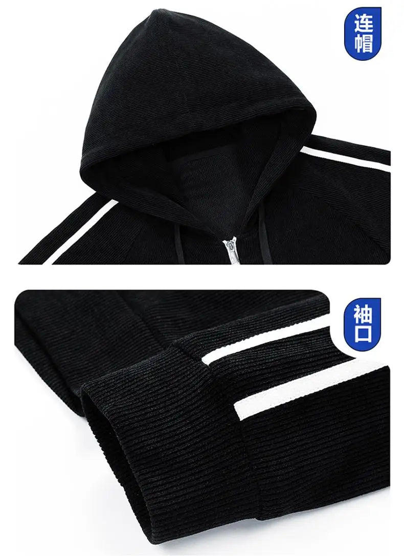Big Size 8xl 7xl Corduroy Men's Tracksuit Set Black Hoodie Pants 2pcs Suits Autumn Winter Jacket Hooded Oversize Sportswear Man