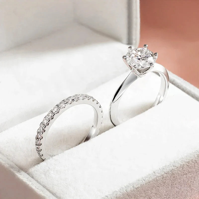 2mm Certified Moissanite Ring for Women Full Diamond Enternity Band S925 Sterling Silver Plated White Gold Jewelry