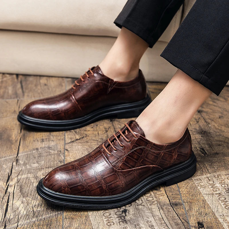 Men's Pointed Oxford Dress Shoes Leather Casual Office Wedding Shoes Gentleman Luxury High Quality 2026 Fashion