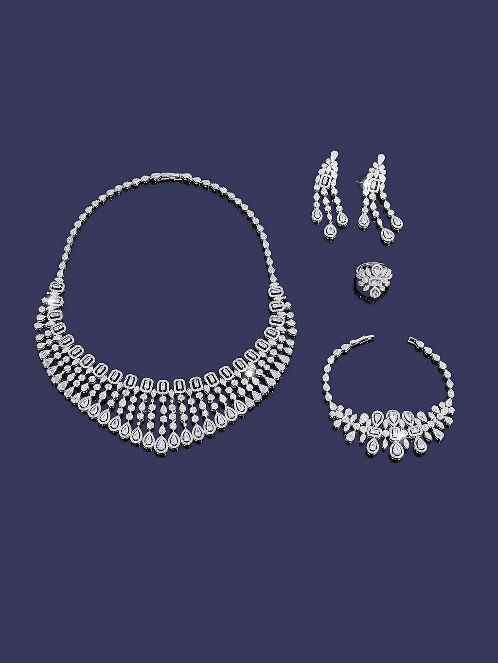 New Elegantly Quality Dress Jewelry Luxury Necklace Earrings Sets Cubic Zirconia Jewelry Sets Women Bridal Wedding