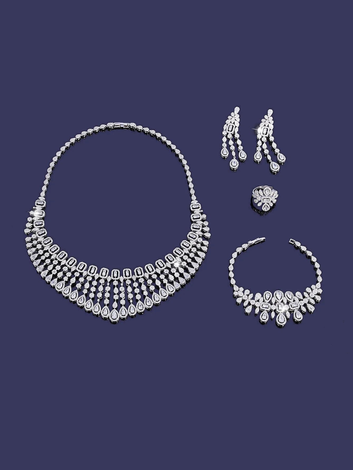 New Elegantly Quality Dress Jewelry Luxury Necklace Earrings Sets Cubic Zirconia Jewelry Sets Women Bridal Wedding