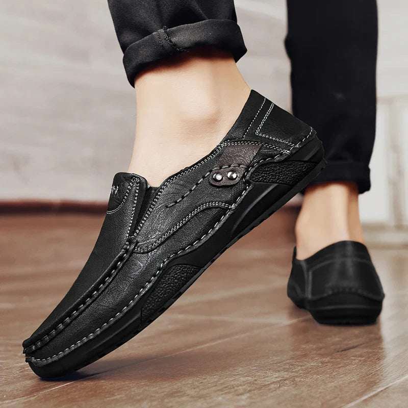Men’s leather loafers slip-on soft sole business casual driving shoes brown