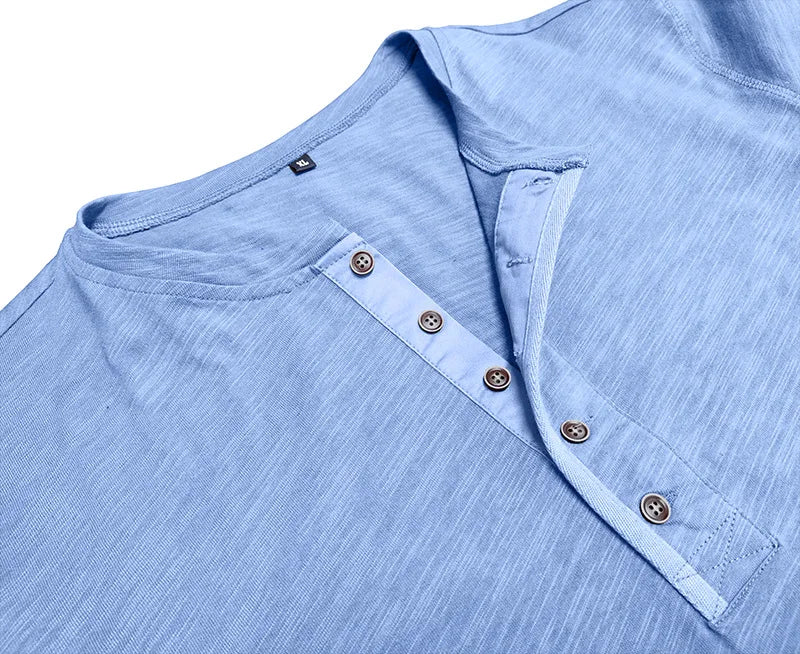 New Autumn Long Sleeve T-Shirt Mens Casual Solid Color Top Henley Neck Slim Versatile Work T-shirt Breathable Outdoor Thin Tee