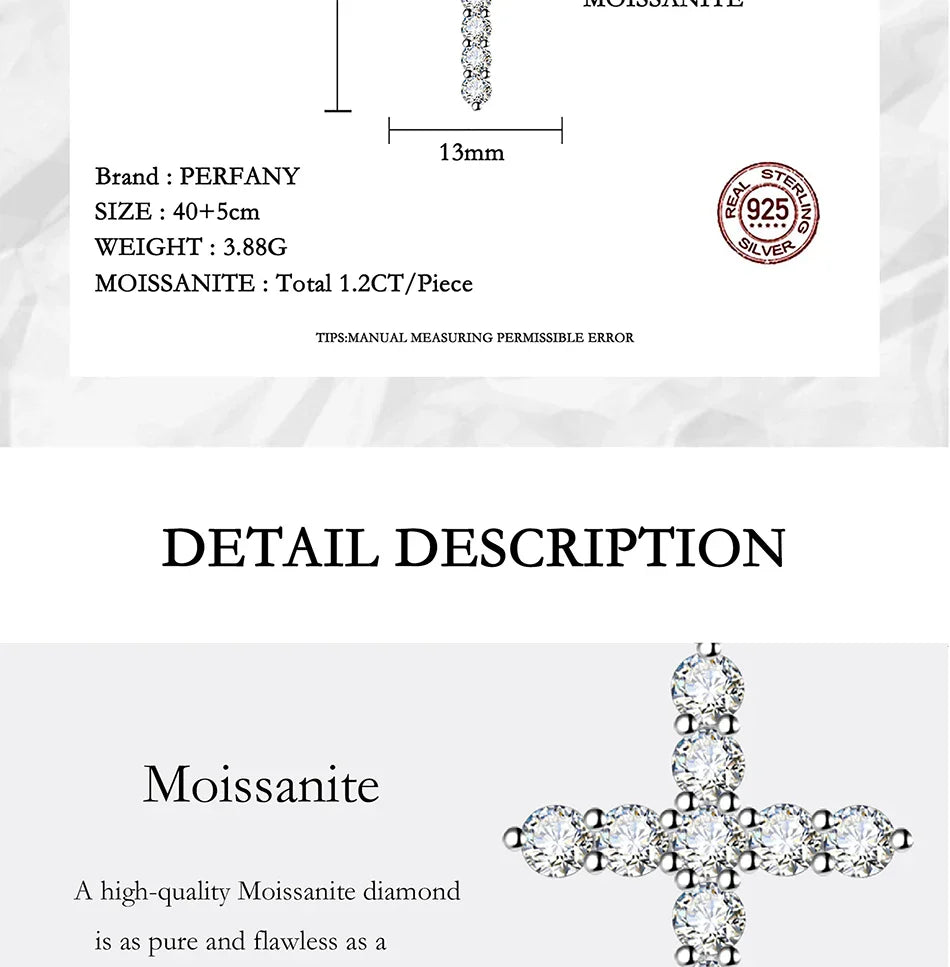 All Moissanite Necklace for Women S925 Pure Silver Cross Design Pendant Laboratory Certified Diamond Fashion Jewelry