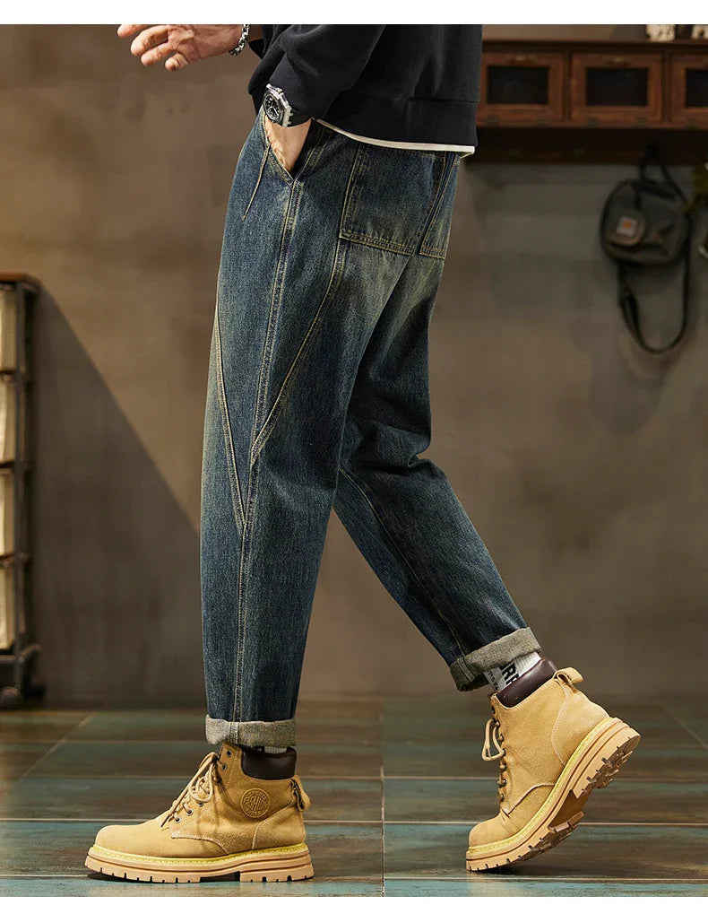 Trendy Loose Straight Casual Jeans Long Pants American Style Spring Autumn Loose Straight Cone Shape Jeans for Casual Wear