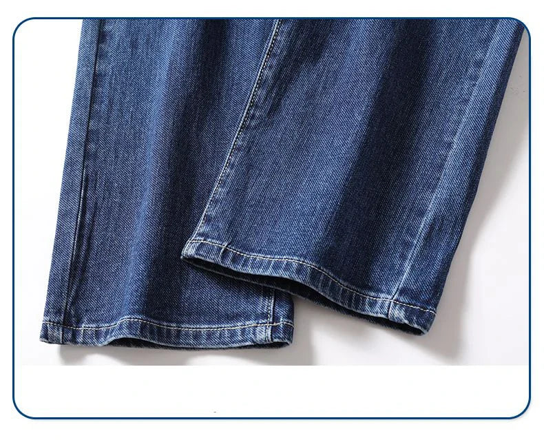 Men's Soft Stretch Straight Jeans Business Casual Slim Fit Wash Denim Pants Korean Fashion Blue Gray Male Brand Trousers