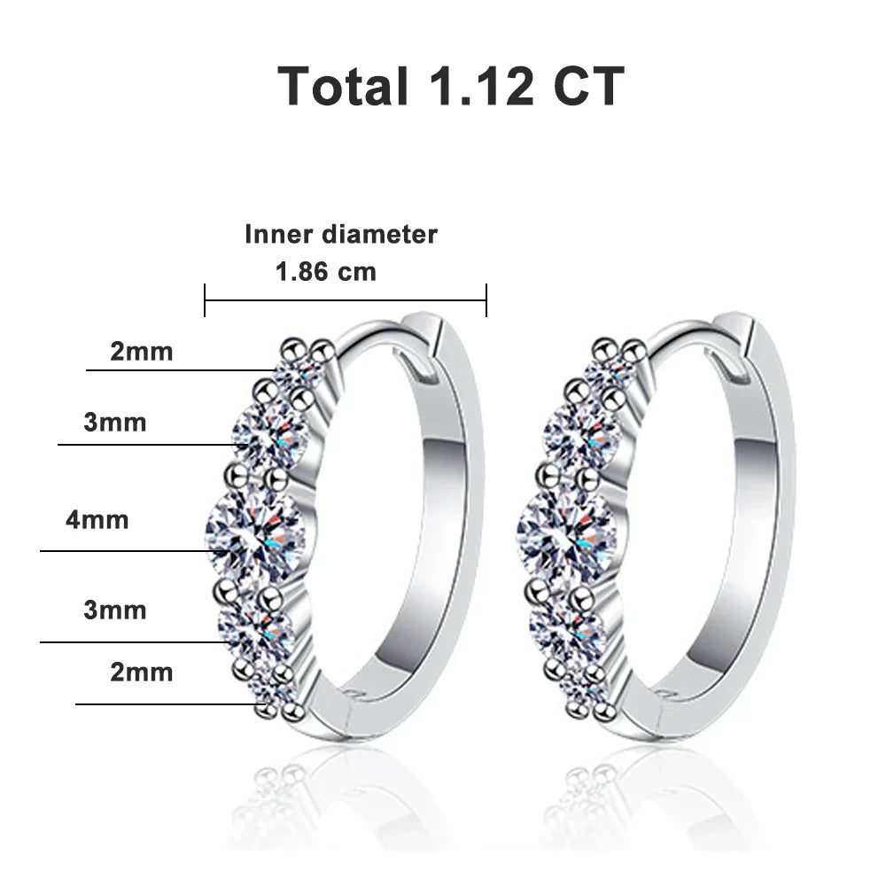 D VVS1 Hoop Moissanite Earrings for Women GRA Certified Brilliant Round Diamond Solid s925 Silver Plated 18k Earring